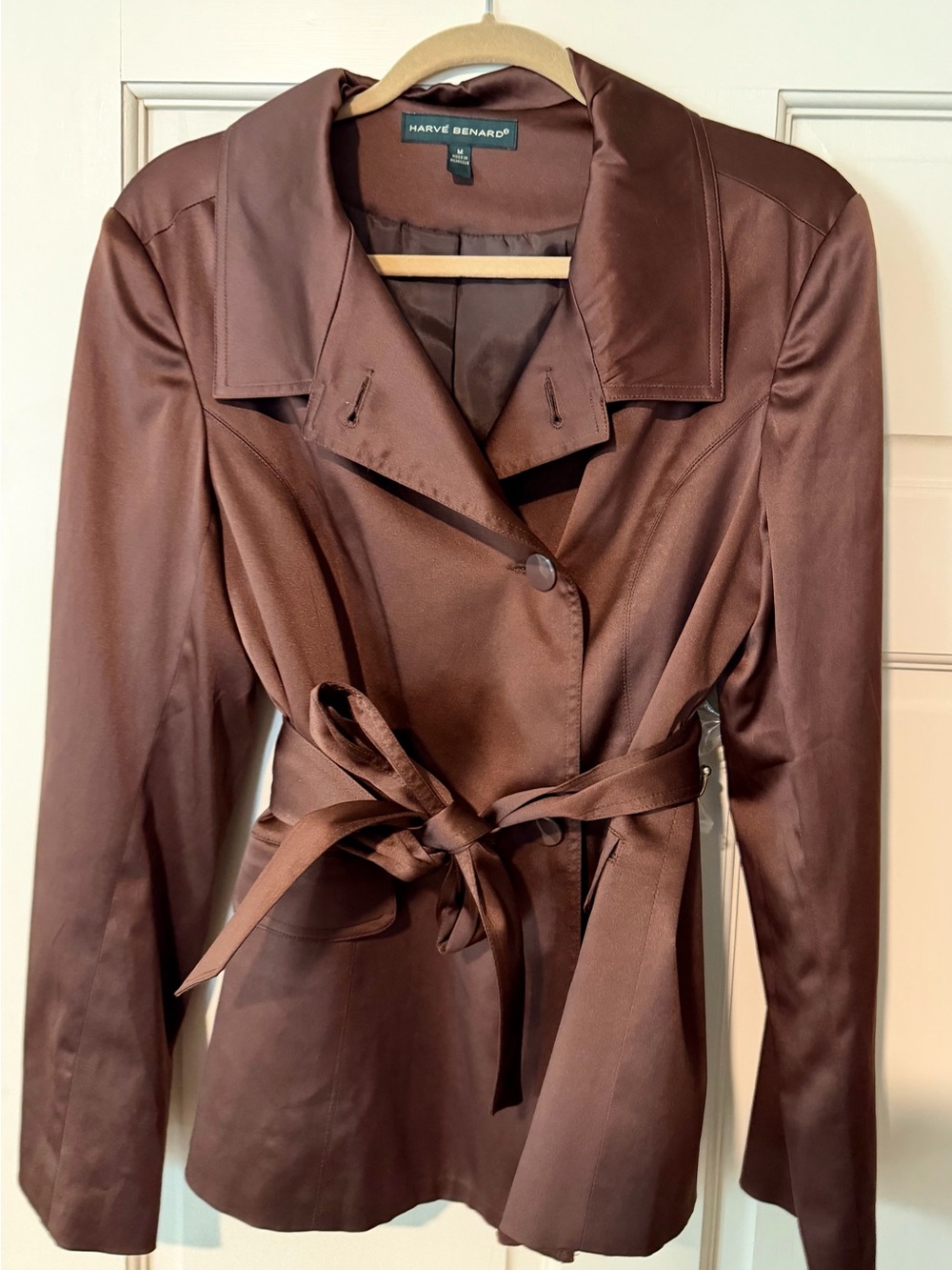 Harve Benard Brown Satin Tie-Belt Blazer